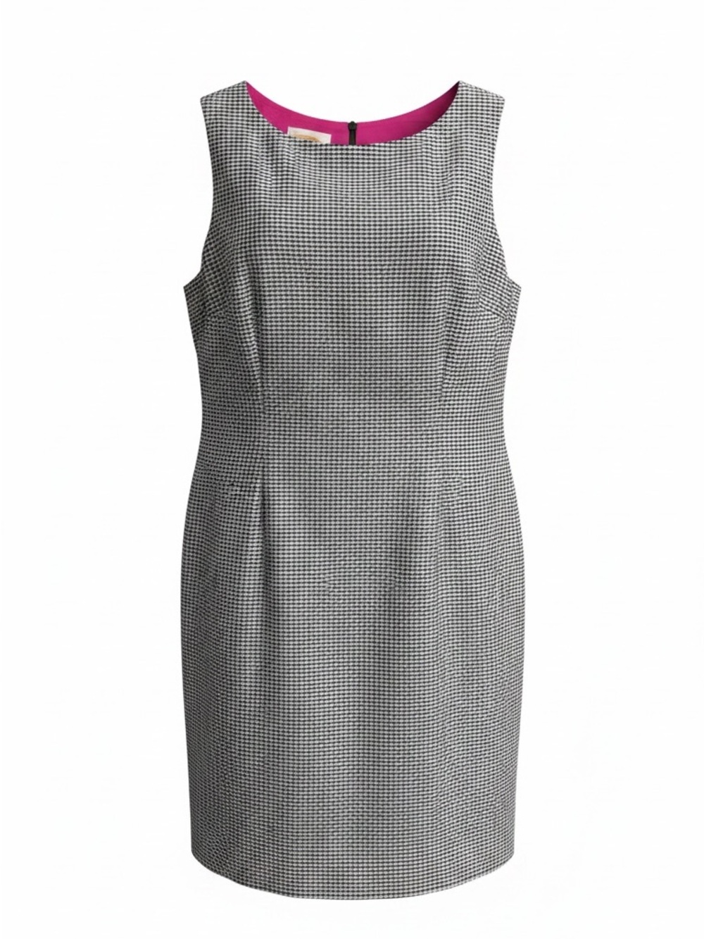 Silk Sleeveless Gingham Dress in Black, White with Pink Lining